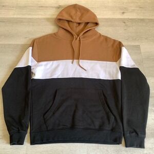 Denim & Flower Ricky Singh Mens Colorblock Hoodie Brown White Black Large